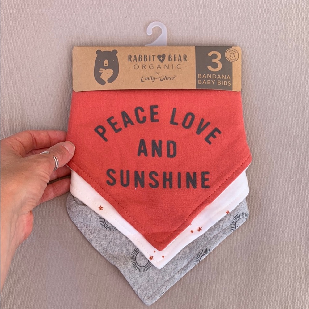 Rabbit Bear Organic Bandana Baby Bibs - Red, White, Gray